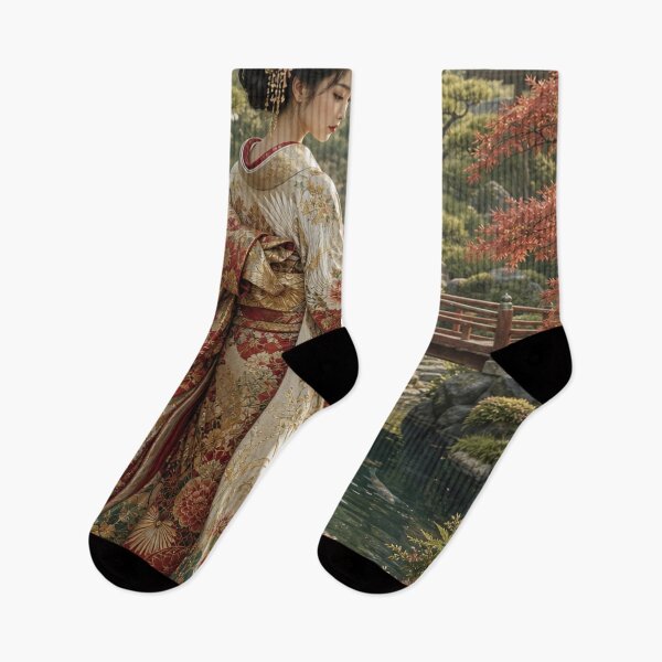 Item preview, Japanese Woman in Traditional Kimono Garden Koi Pond Art designed and sold by vekotpu.