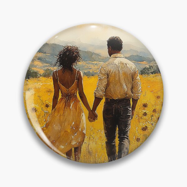 Item preview, In Bloom Together - A Black Man And Woman Holding Hands Amongst Sunflowers - Black Art - Watercolor Art designed and sold by CastleBySea.