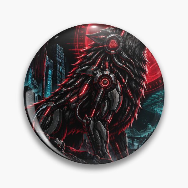 Item preview, Cyberpunk Fenrir Wolf Digital Neon Moon designed and sold by ValhallaHub.