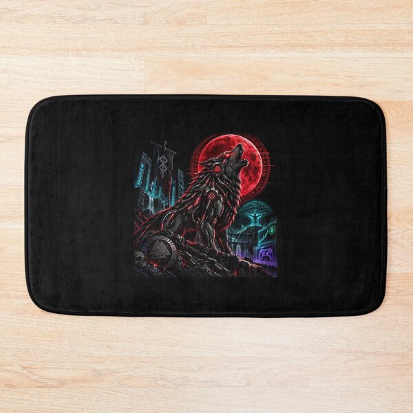 Item preview, Cyberpunk Fenrir Wolf Digital Neon Moon designed and sold by ValhallaHub.