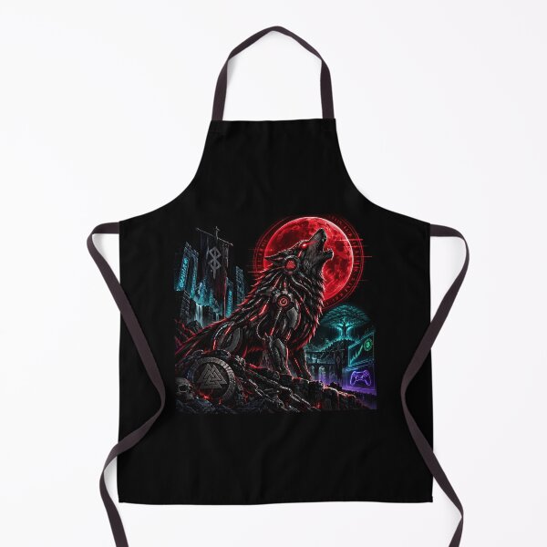 Item preview, Cyberpunk Fenrir Wolf Digital Neon Moon designed and sold by ValhallaHub.