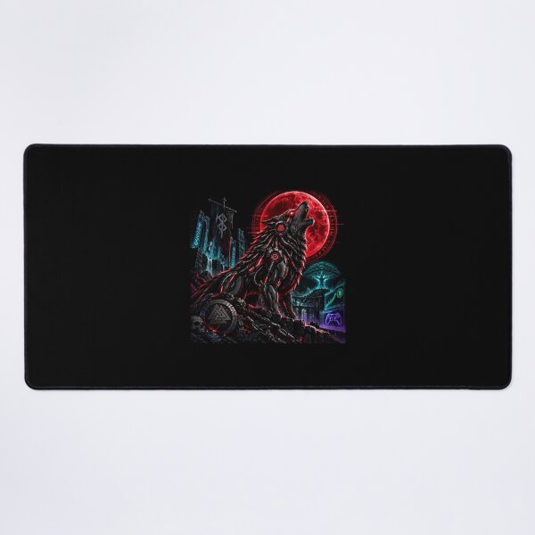 Item preview, Cyberpunk Fenrir Wolf Digital Neon Moon designed and sold by ValhallaHub.
