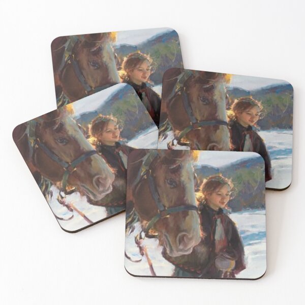 Item preview, Girl With Brown Horse In Winter Landscape Oil Painting designed and sold by Floralpiece.