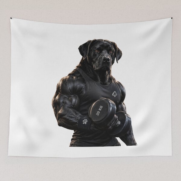 Item preview, Muscular Dog Gym Workout Shirt – Black Dog Fitness & Bodybuilding Design designed and sold by cats-dogs1.