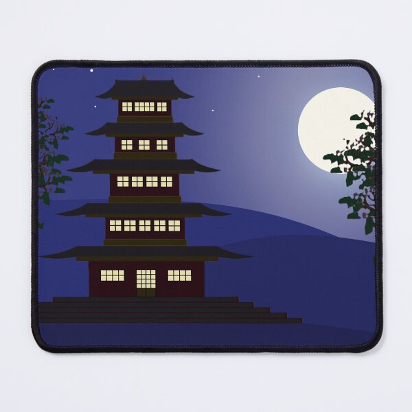 Item preview, Japanese Pagoda in Full Moon - Midnight Eastern Landscape Digital Art designed and sold by ArtisticJump.