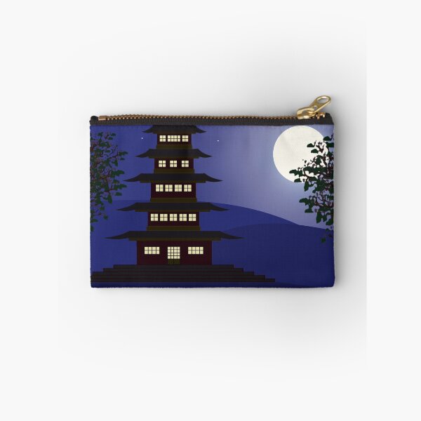 Item preview, Japanese Pagoda in Full Moon - Midnight Eastern Landscape Digital Art designed and sold by ArtisticJump.