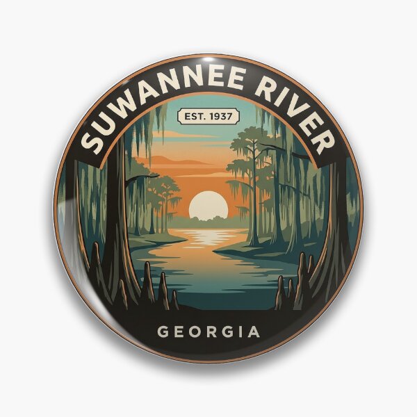Item preview, Suwannee River Georgia Round Sticker - Cypress and Spanish Moss Sunset Badge designed and sold by DetourDgn.