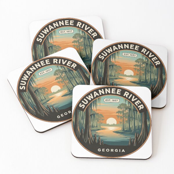 Item preview, Suwannee River Georgia Round Sticker - Cypress and Spanish Moss Sunset Badge designed and sold by DetourDgn.