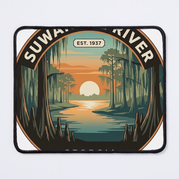 Item preview, Suwannee River Georgia Round Sticker - Cypress and Spanish Moss Sunset Badge designed and sold by DetourDgn.