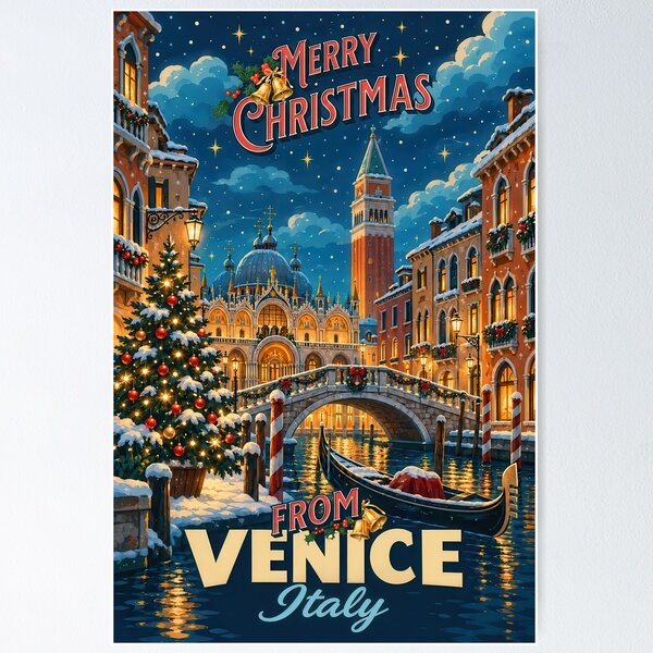 Item preview, Merry Christmas from Venice Italy – Vintage Winter Canal Card designed and sold by Earth Celebration Designs.