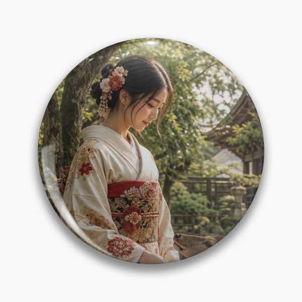 Item preview, Japanese Woman in Traditional Kimono Feeding a Deer Nara Art designed and sold by vekotpu.