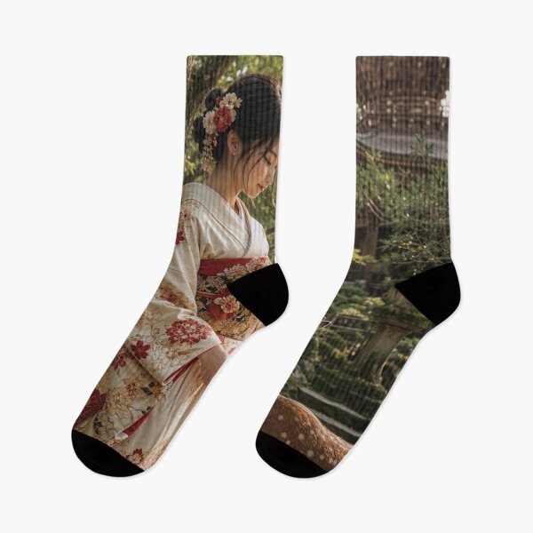 Item preview, Japanese Woman in Traditional Kimono Feeding a Deer Nara Art designed and sold by vekotpu.