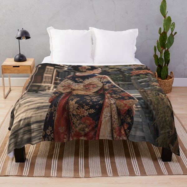 Item preview, Japanese Woman in Traditional Kimono Historic Town Street Art designed and sold by vekotpu.