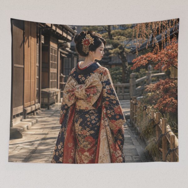 Item preview, Japanese Woman in Traditional Kimono Historic Town Street Art designed and sold by vekotpu.