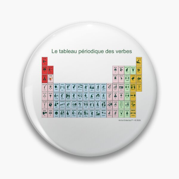 Item preview, French playful visual periodic table of verbs - green letters designed and sold by VerbaDidactica.