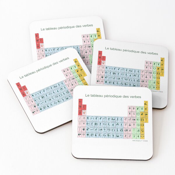 Item preview, French playful visual periodic table of verbs - green letters designed and sold by VerbaDidactica.