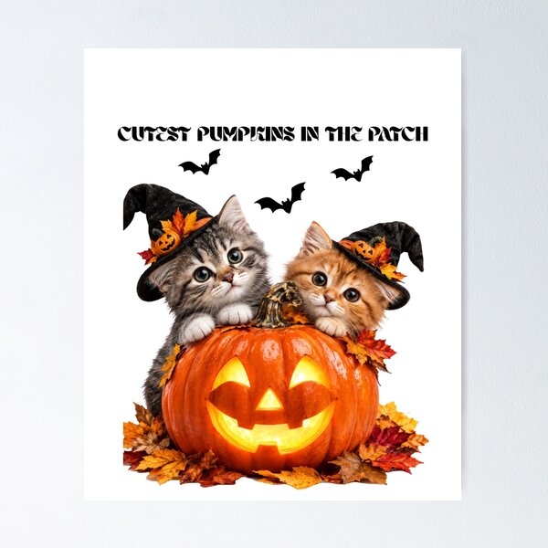 Item preview, Cute Witch Cats Glowing Halloween Pumpkin Patch designed and sold by Azmatdesigner.