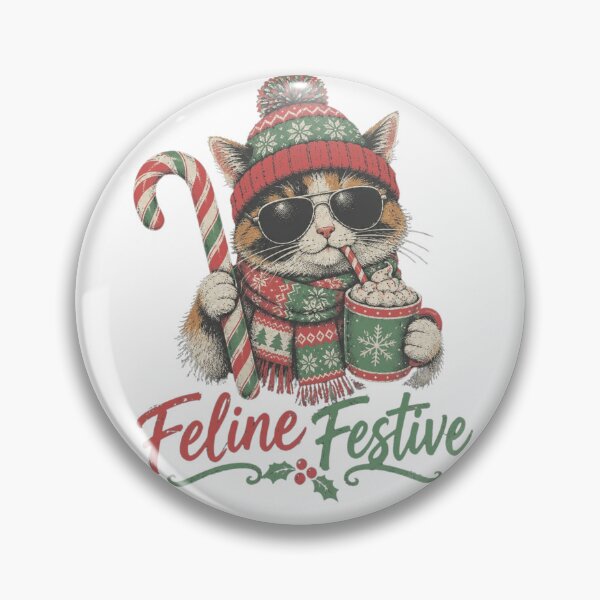 Item preview, Christmas Calico Cat with Cocoa & Candy Cane FELINE FESTIVE  designed and sold by JaymeOctober.