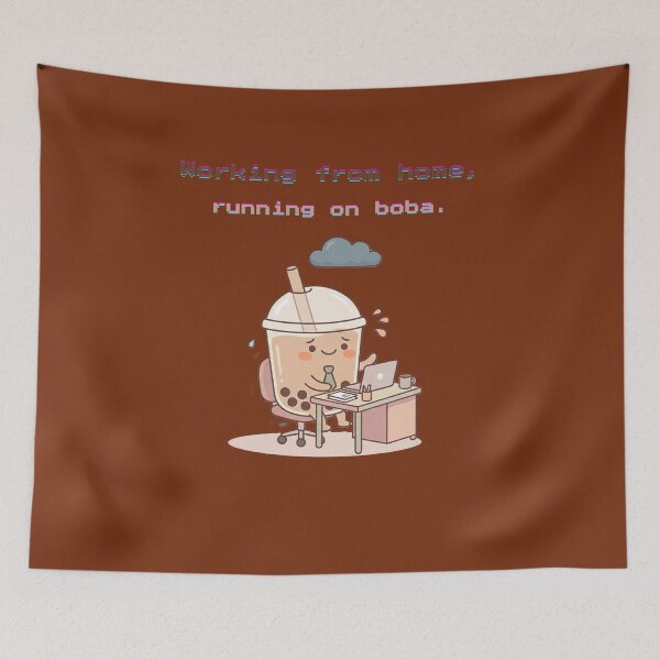 Item preview, Boba Office Worker Laptop Rain Cloud Kawaii designed and sold by Soft Strength Studio.