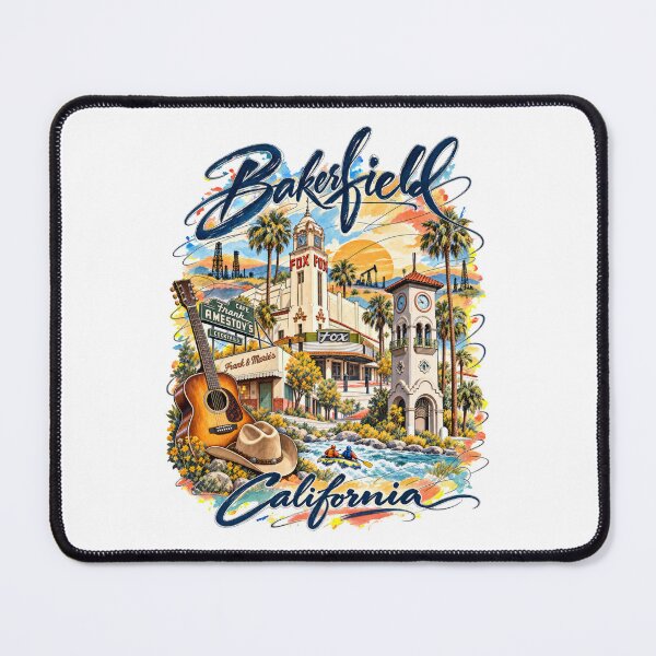 Item preview, Bakersfield California Travel Poster – Oil Fields, Music & Kern River designed and sold by Russell Thorne.