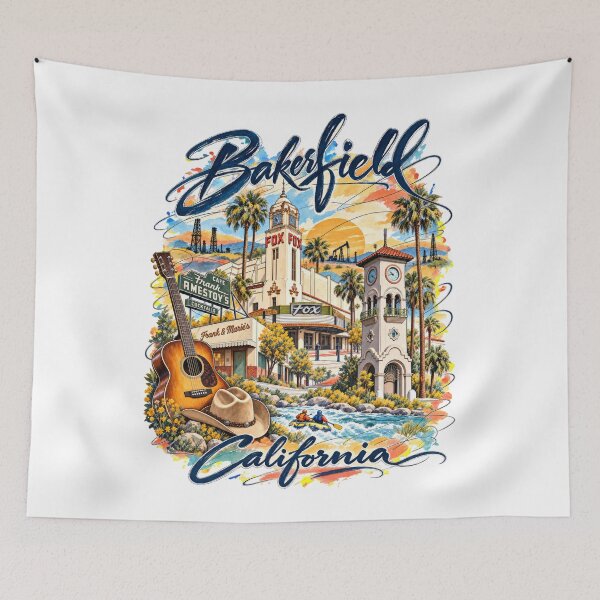 Item preview, Bakersfield California Travel Poster – Oil Fields, Music & Kern River designed and sold by Russell Thorne.