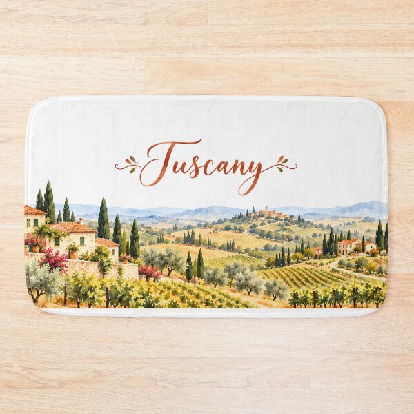 Item preview, Tuscany Hem Border – Watercolor Vineyard and Cypress Landscape designed and sold by BLUEFOX05.
