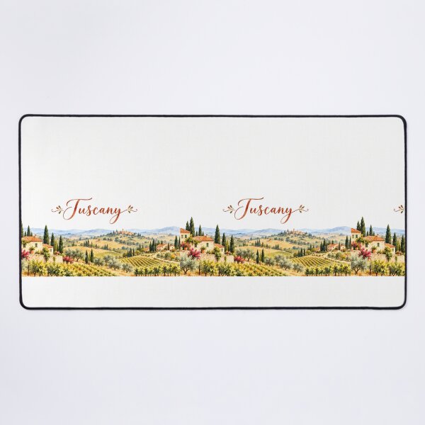 Item preview, Tuscany Hem Border – Watercolor Vineyard and Cypress Landscape designed and sold by BLUEFOX05.