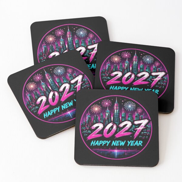Item preview, Cyberpunk 2027 Happy New Year Neon City Skyline designed and sold by LazyDayzCo.