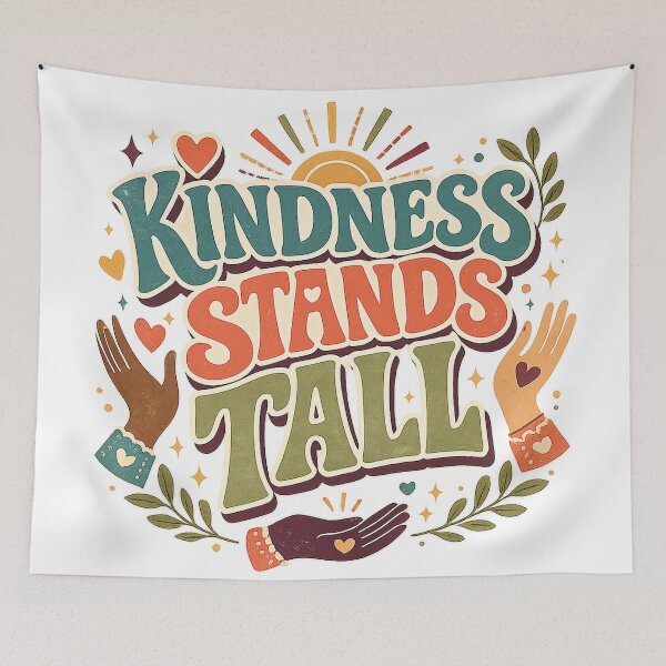Item preview, Kindness Stands Tall Positive Inspirational Quote Diversity Unity Art Print designed and sold by inkoutninja.