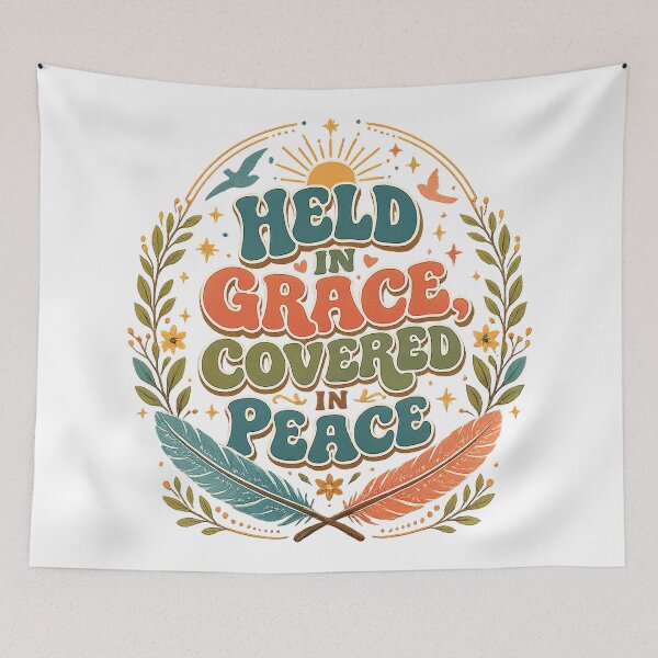 Item preview, Held in Grace Covered in Peace Inspirational Faith Boho Retro Quote Art designed and sold by inkoutninja.