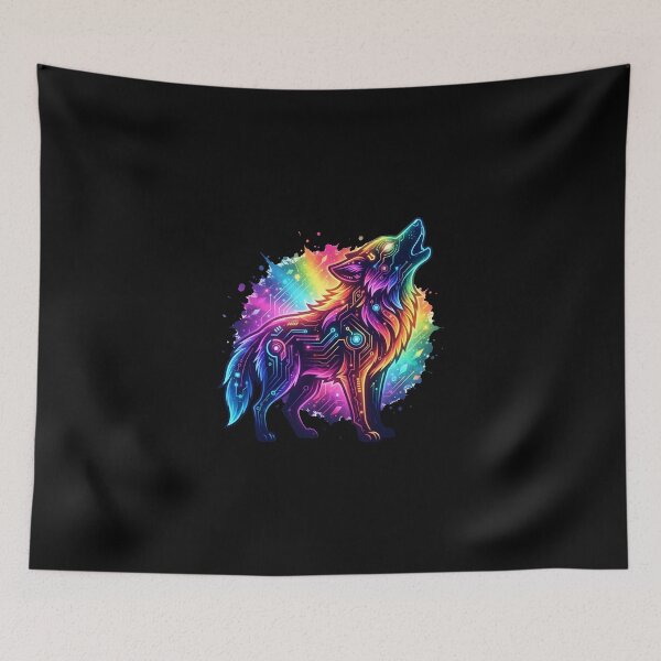 Item preview, Wolf Fursona Neon Rainbow Pride Cyberpunk Aesthetic Graphic designed and sold by DuckOddity.