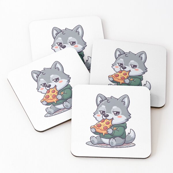 Item preview, Cute Wolf Fursona Eating Pizza Funny Chibi Meme Art designed and sold by DuckOddity.
