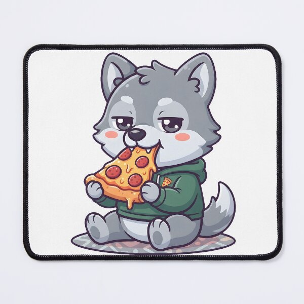 Item preview, Cute Wolf Fursona Eating Pizza Funny Chibi Meme Art designed and sold by DuckOddity.