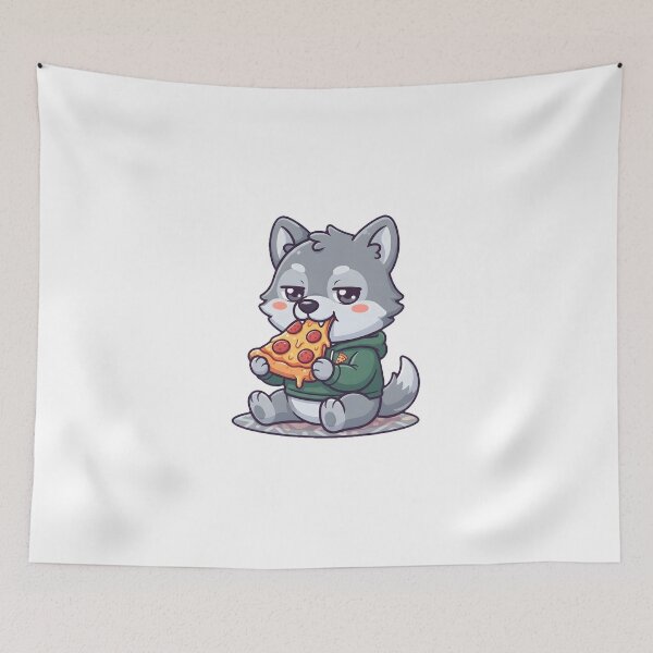 Item preview, Cute Wolf Fursona Eating Pizza Funny Chibi Meme Art designed and sold by DuckOddity.