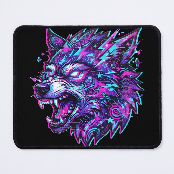 Item preview, Trippy Glitch Neon Wolf Fursona Headshot Colorful Subculture designed and sold by DuckOddity.