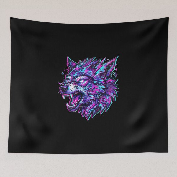 Item preview, Trippy Glitch Neon Wolf Fursona Headshot Colorful Subculture designed and sold by DuckOddity.