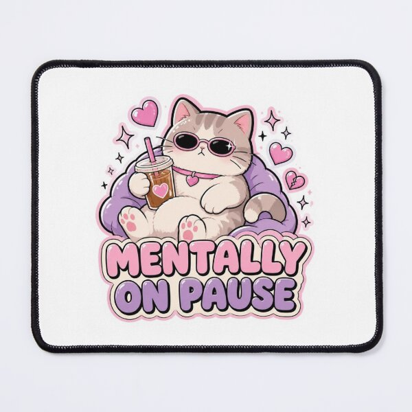 Item preview, Mentally On Pause Cute Iced Coffee Cat designed and sold by creativerooney.