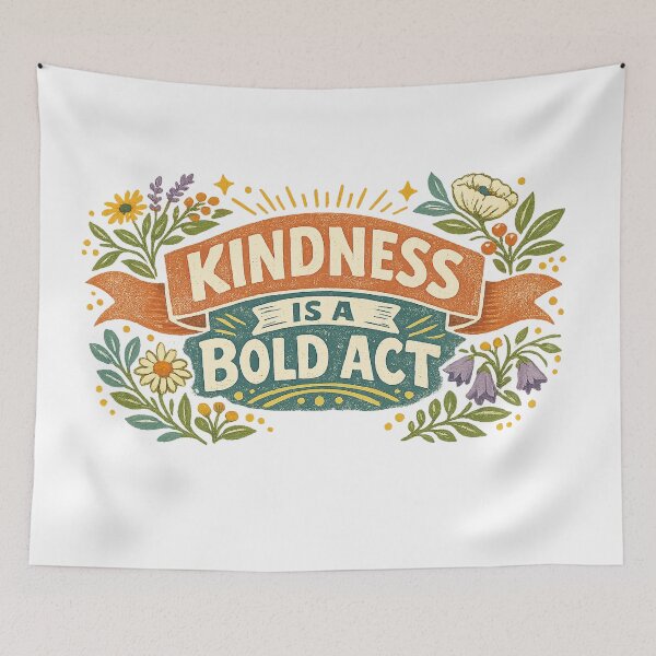 Item preview, Kindness Is a Bold Act Retro Floral Positive Quote Inspirational Art Print designed and sold by inkoutninja.