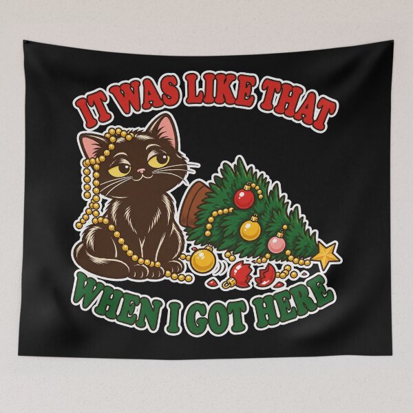 Item preview, It Was Like That When I Got Here Funny Black Cat Christmas Tree designed and sold by Ela-graphicwiz.