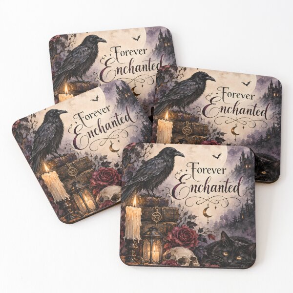 Item preview, Forever Enchanted – Gothic Raven, Black Cat & Full Moon Halloween Art designed and sold by blankTeeShirt.
