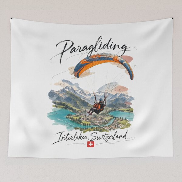 Item preview, Interlaken Switzerland Paragliding Travel Poster designed and sold by Russell Thorne.