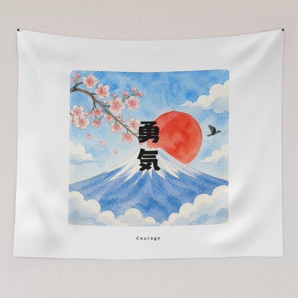 Item preview, Yuuki - Courage | Watercolor Mount Fuji & Red Sun | Japanese Design designed and sold by JapanMemoir.