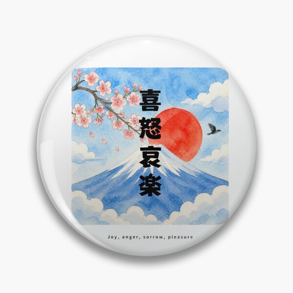 Item preview, Kidoairaku - Joy Anger Sorrow Pleasure | Watercolor Mount Fuji & Red Sun | Japanese Design designed and sold by JapanMemoir.