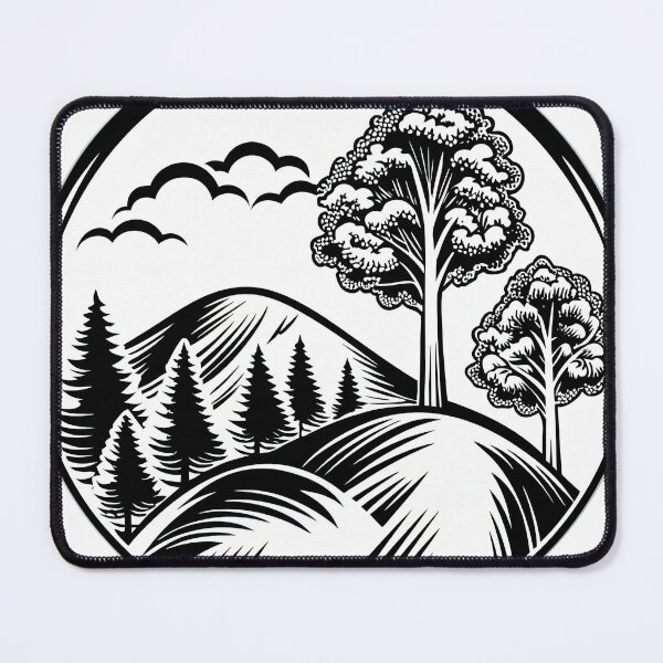 Item preview, Retro mountain with trees black and white illustration designed and sold by Expressions-Sel.
