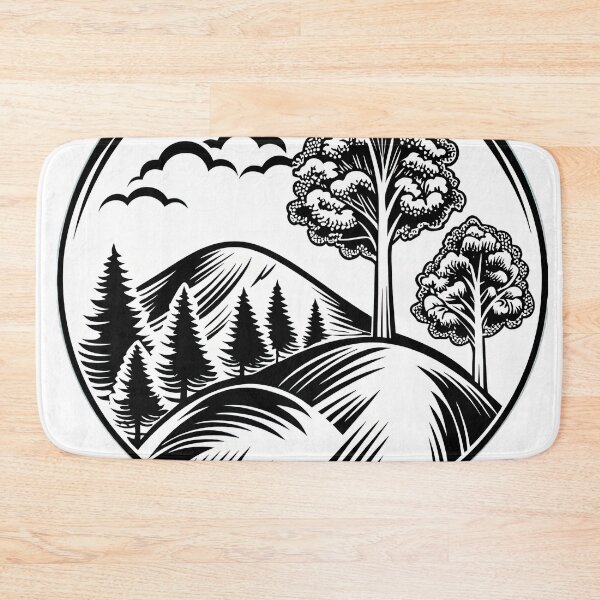 Item preview, Retro mountain with trees  black and white illustration designed and sold by Expressions-Sel.