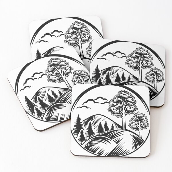 Item preview, Retro mountain with trees  black and white illustration designed and sold by Expressions-Sel.