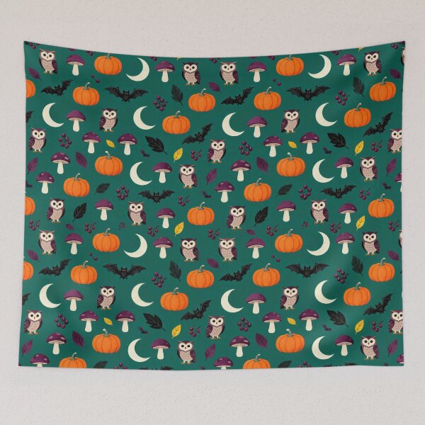Item preview, Dark Cottagecore Halloween Owl Mushroom Pattern designed and sold by Mimoshi ⭐⭐⭐⭐⭐.