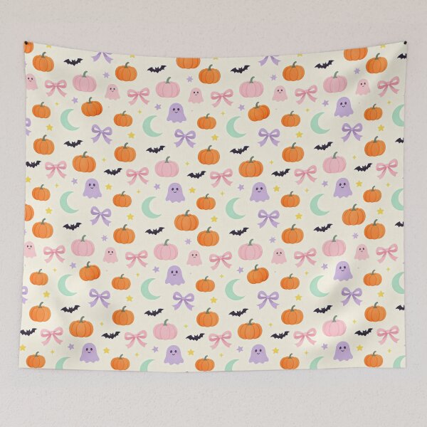 Item preview, Pastel Kawaii Halloween Pumpkin Ghost Pattern designed and sold by Mimoshi ⭐⭐⭐⭐⭐.