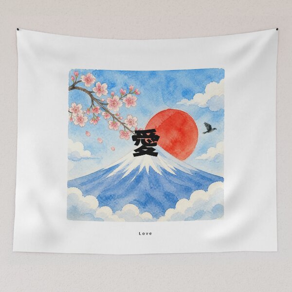 Item preview, Ai - Love | Watercolor Mount Fuji & Red Sun | Japanese Design designed and sold by JapanMemoir.