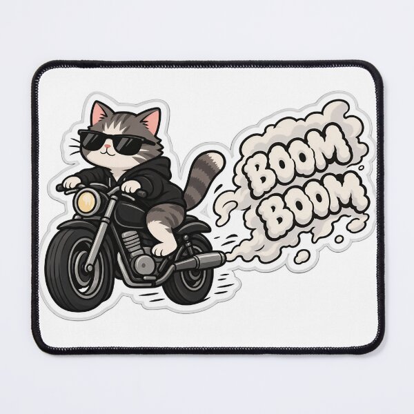 Item preview, Boom Boom Cat Motorcycle – Cool Biker Cat Sticker designed and sold by Mohitt09.